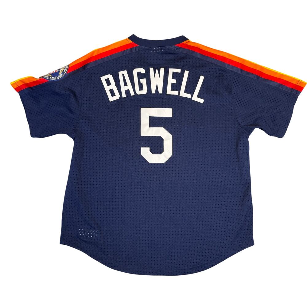 Mitchell Ness Houston Astros Bagwell Jersey Navy Hall of Fame Patch MLB XL